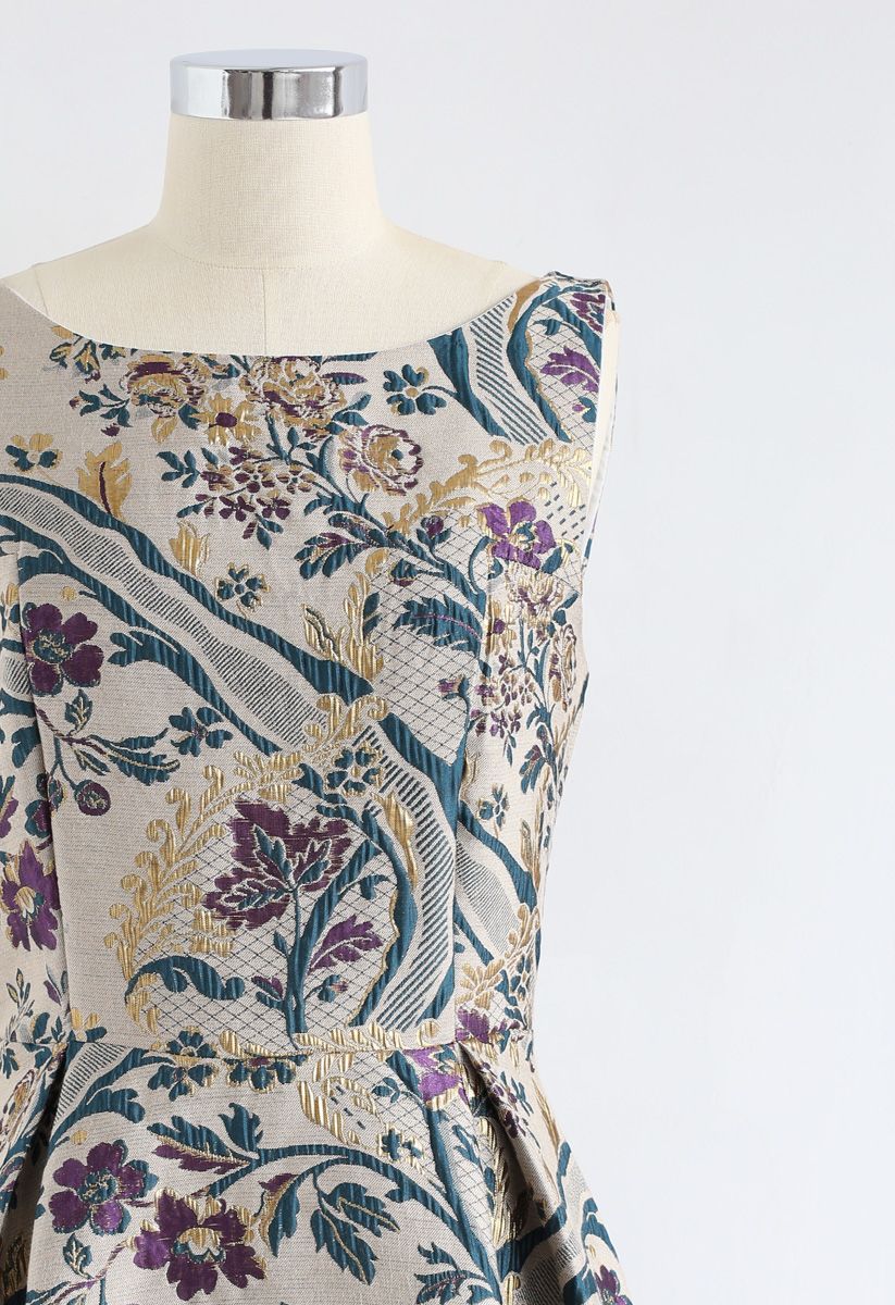 Vintage Bouquet Embossed Sleeveless Dress