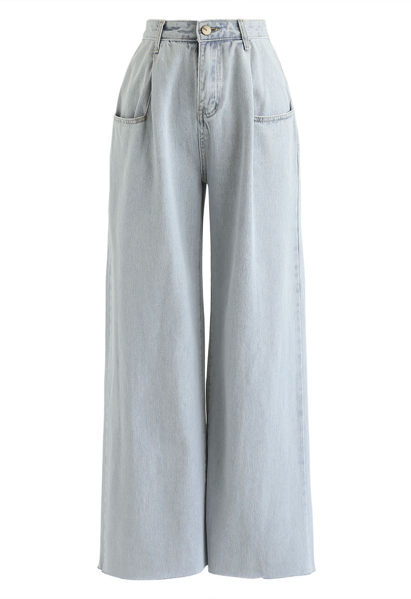 High-Waisted Washed Wide-Leg Jeans