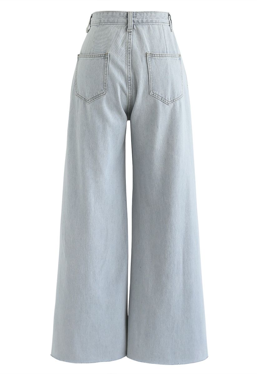 High-Waisted Washed Wide-Leg Jeans