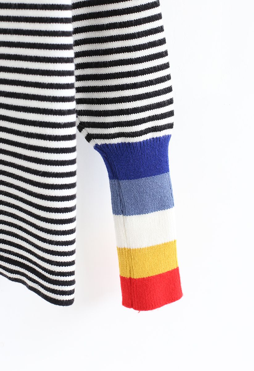 Color Blocked Cuffs Turtleneck Knit Sweater in Stripe