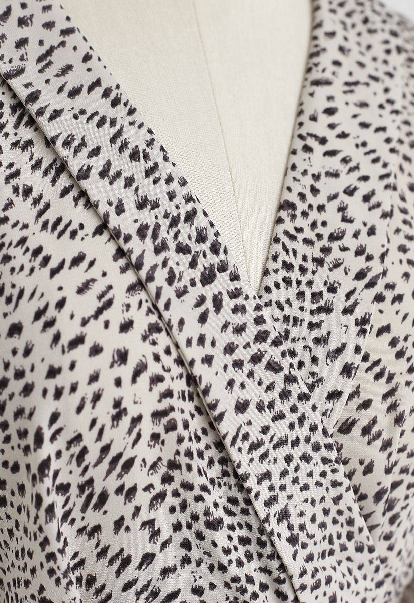 Leopard Dots Ruffle Wrap Dress in Ivory