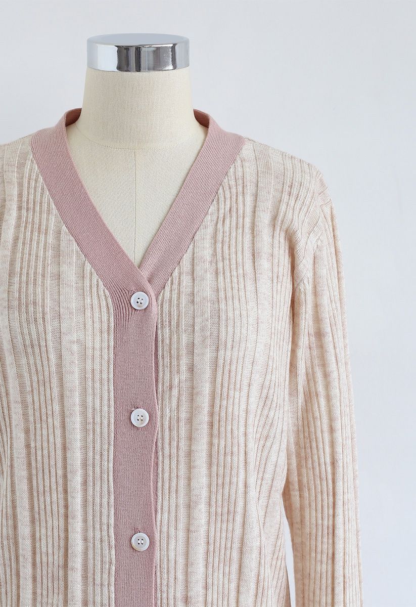 Button Front Longline Knit Cardigan in Nude Pink