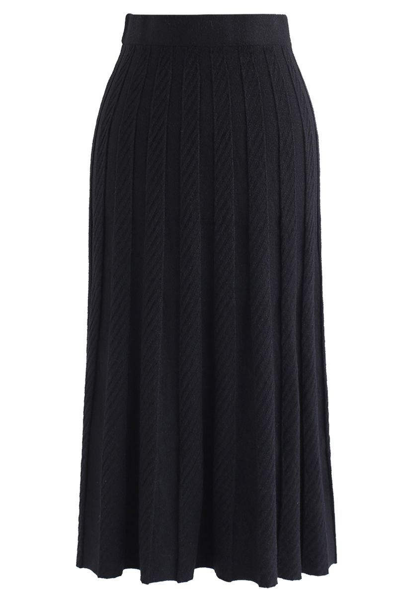 Parallel Pleated Knit Midi Skirt in Black - Retro, Indie and Unique Fashion