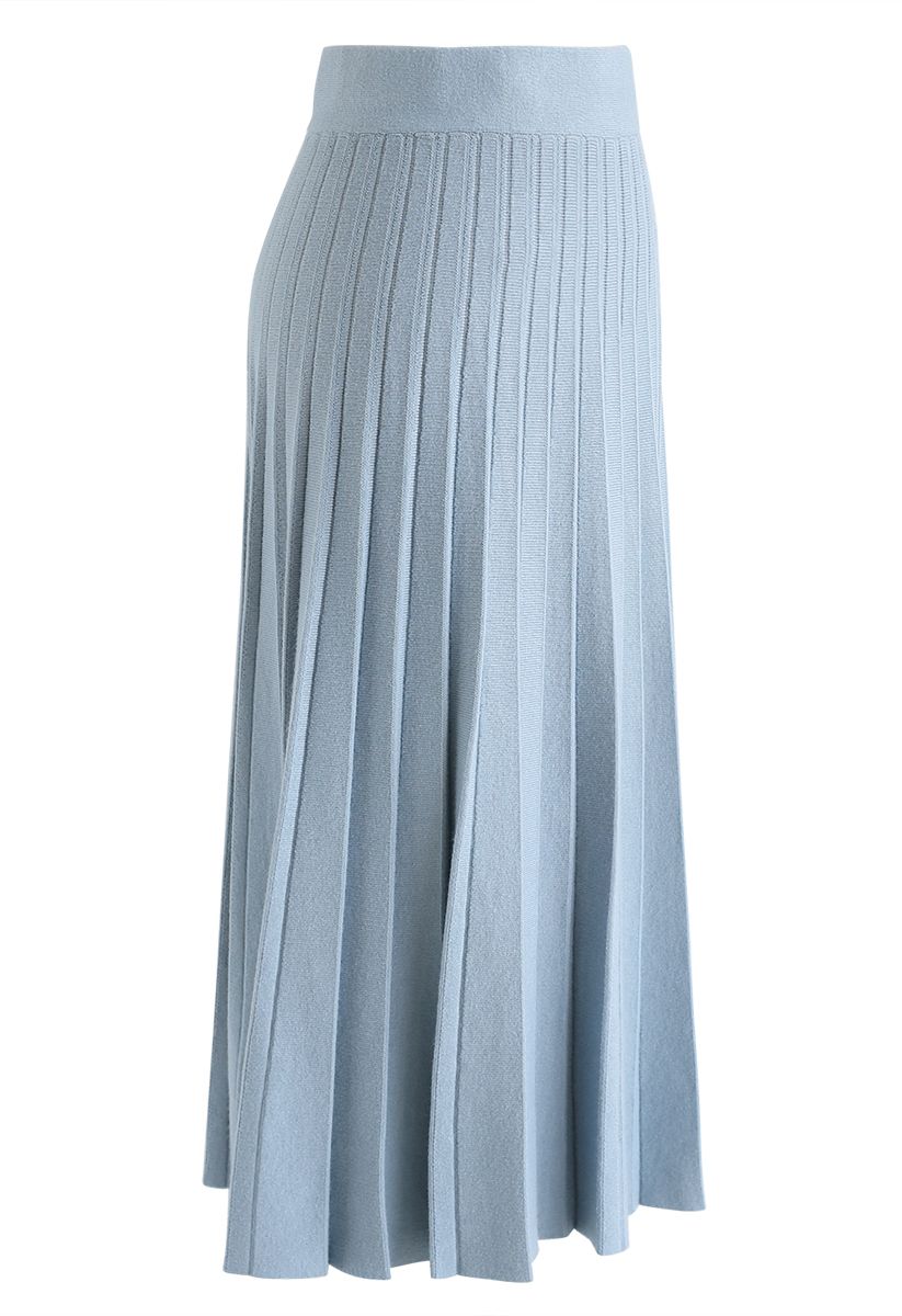 A-Line Pleated Knit Midi Skirt in Blue - Retro, Indie and Unique Fashion