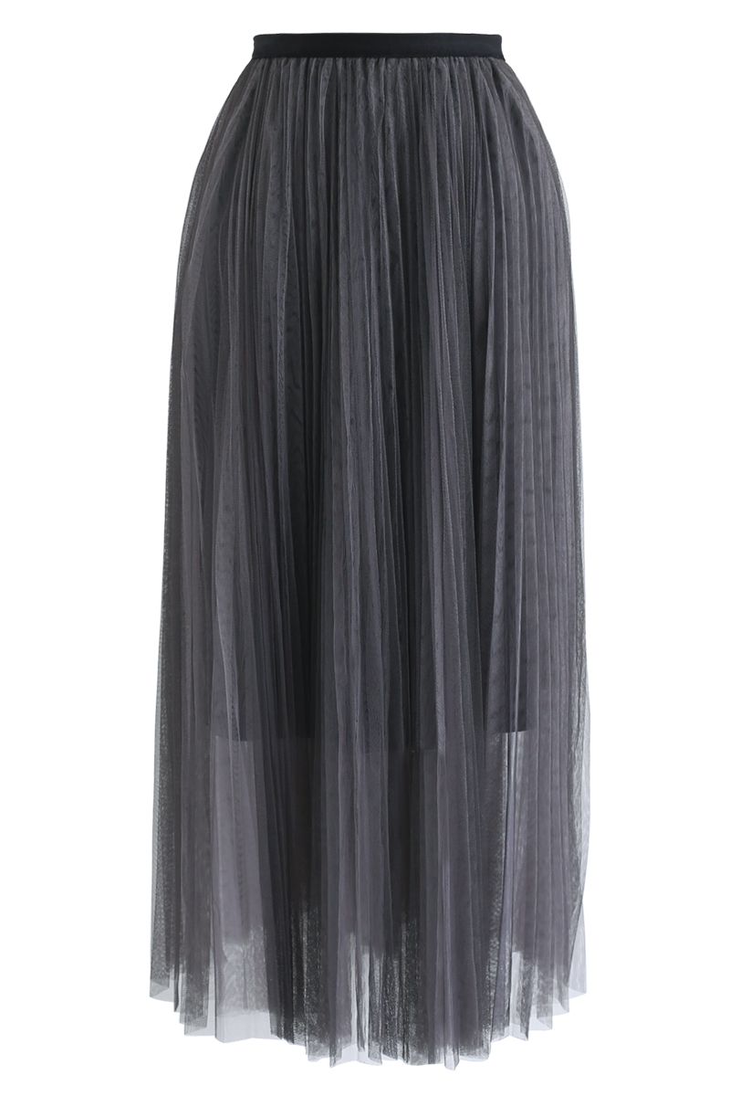 Double-Layered Mesh Tulle Skirt in Smoke