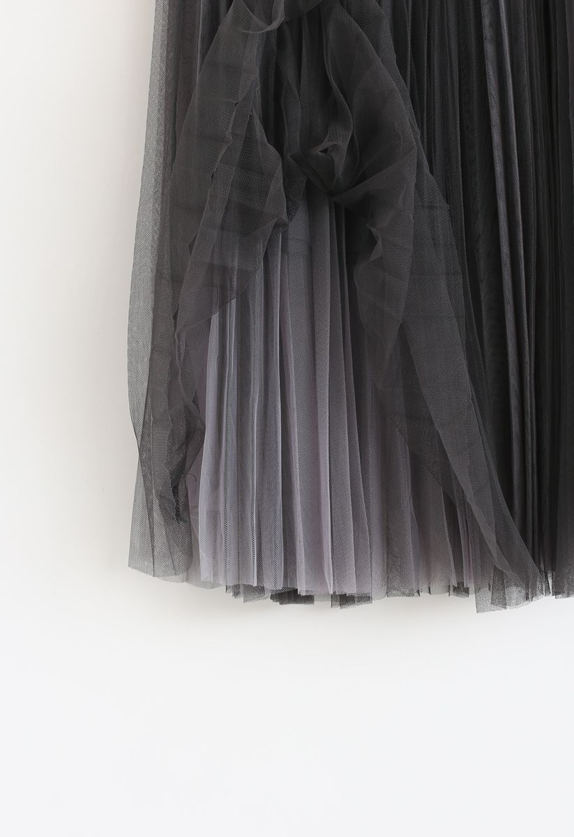 Double-Layered Mesh Tulle Skirt in Smoke