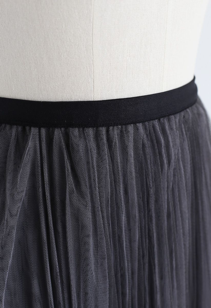 Double-Layered Mesh Tulle Skirt in Smoke