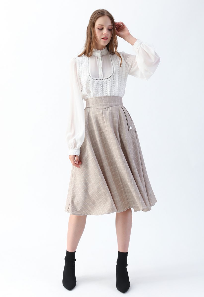 Classic Simplicity Grid A-Line Midi Skirt