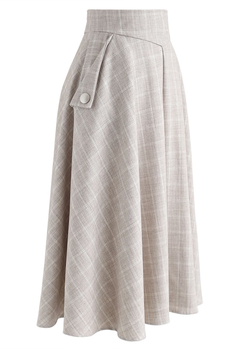 Classic Simplicity Grid A-Line Midi Skirt