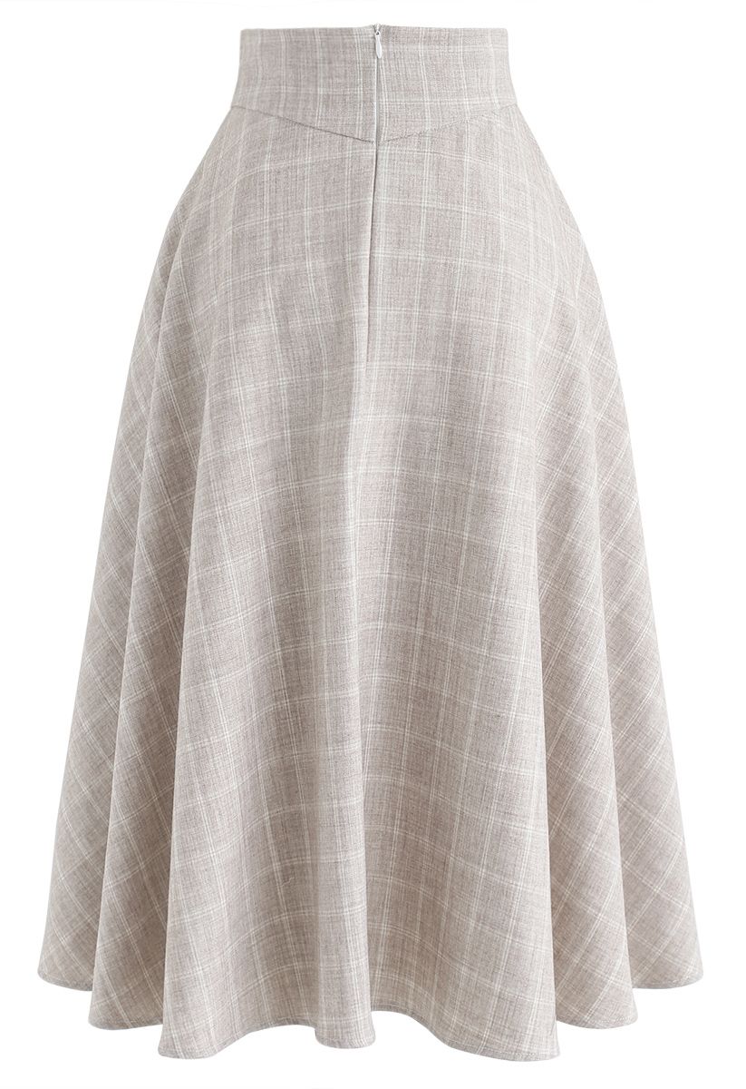 Classic Simplicity Grid A-Line Midi Skirt - Retro, Indie and Unique Fashion