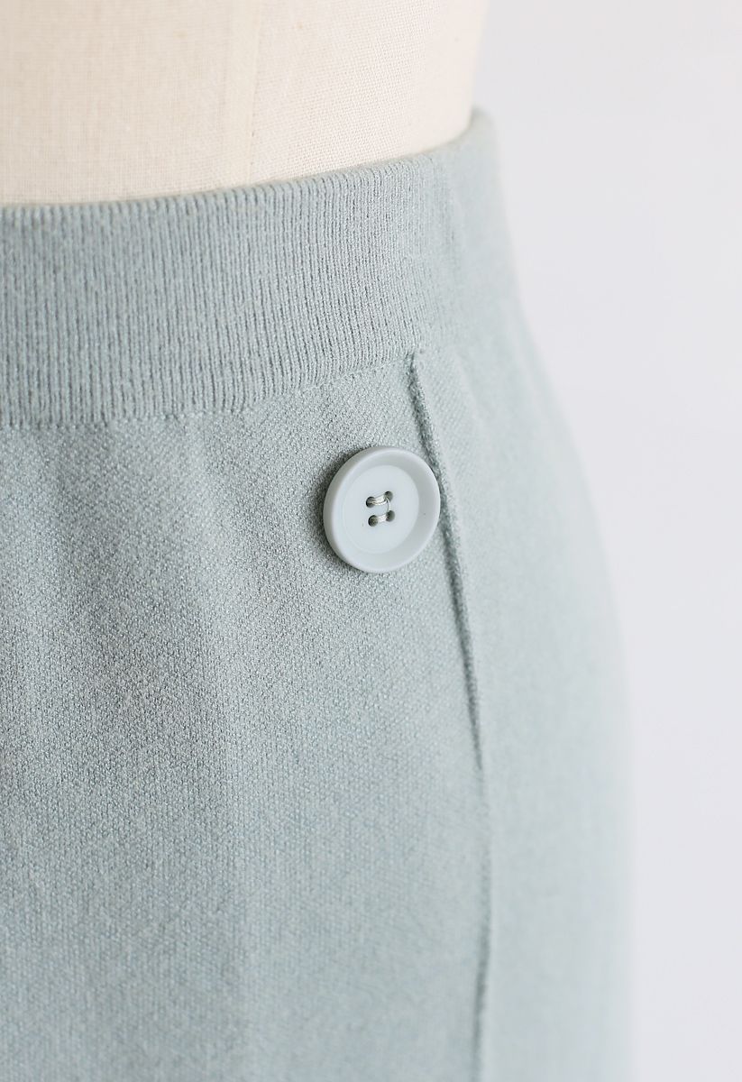Button Trim Knit Midi Skirt in Mint