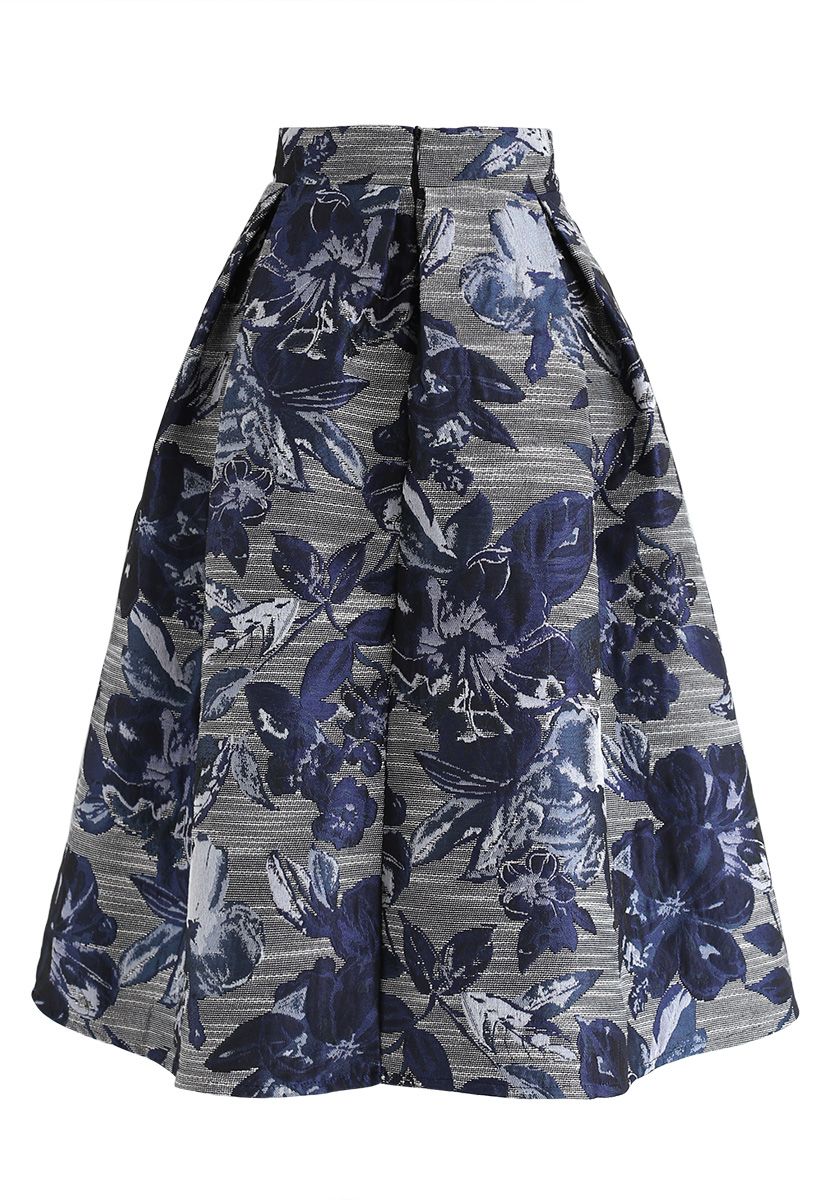 Floral Jacquard A-Line Midi Skirt