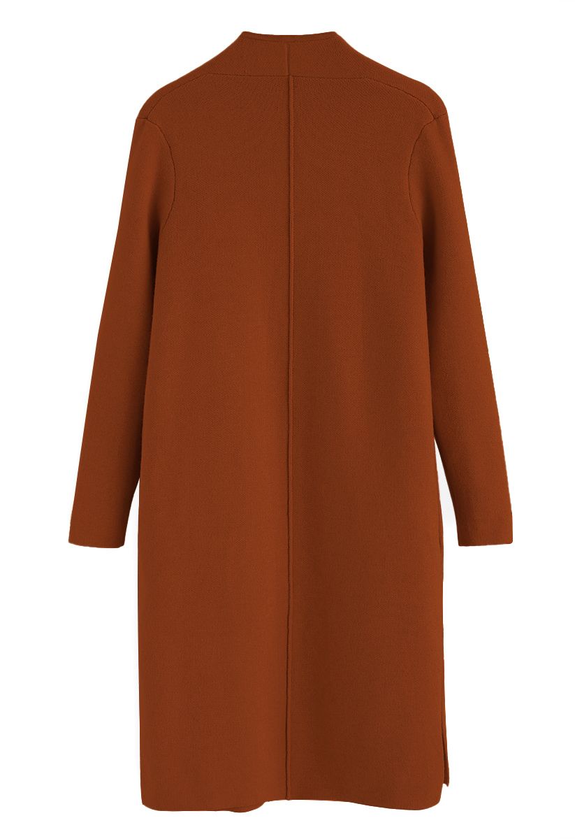 Classy Open Front Knit Coat in Caramel