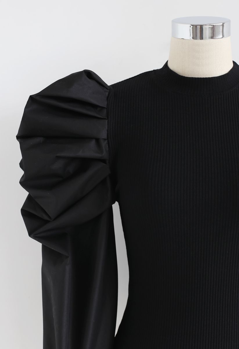 Dramatic Bubble-Sleeves Knit Top in Black - Retro, Indie and Unique Fashion
