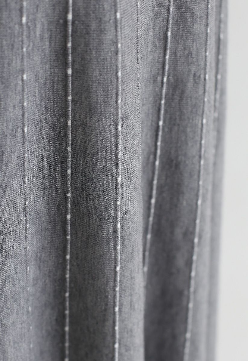 Striped Knit A-Line Midi Skirt in Grey