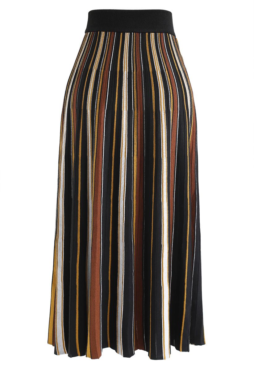 Multicolor Parallel Line Knit Midi Skirt - Retro, Indie and Unique Fashion