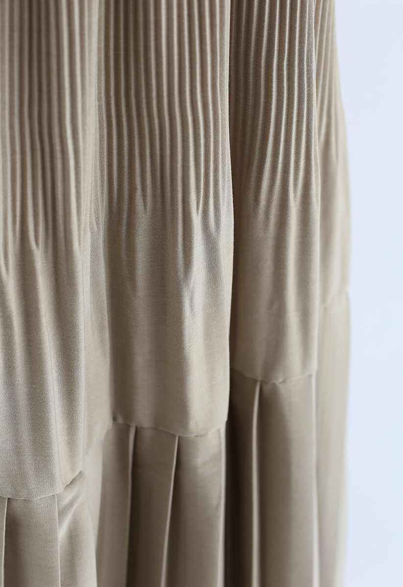 Pleated Hem A-Line Midi Skirt in Sand
