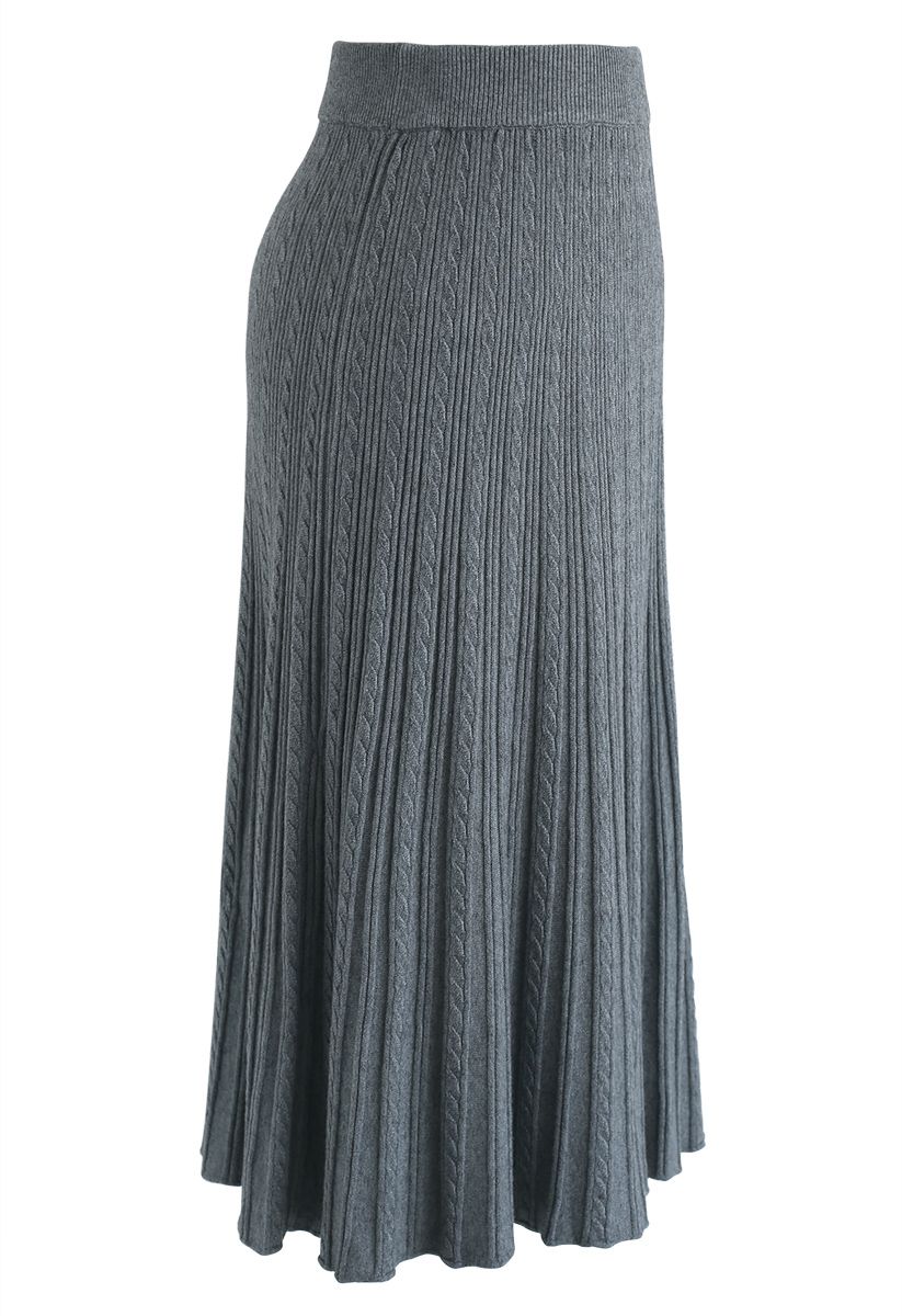 Twist Texture A-Line Knit Skirt in Grey