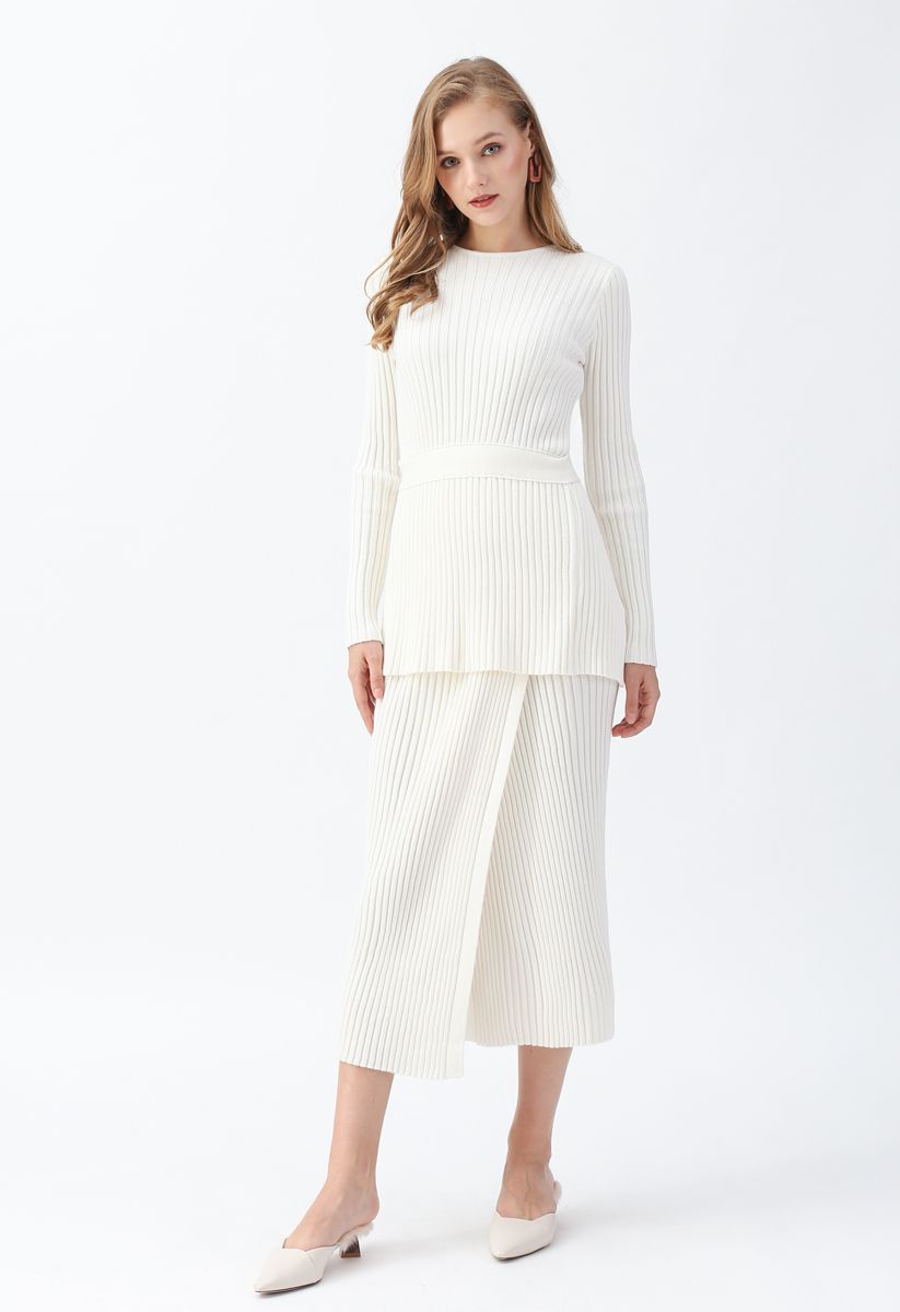 Neat Open-Back Ribbed Knit Sweater in White