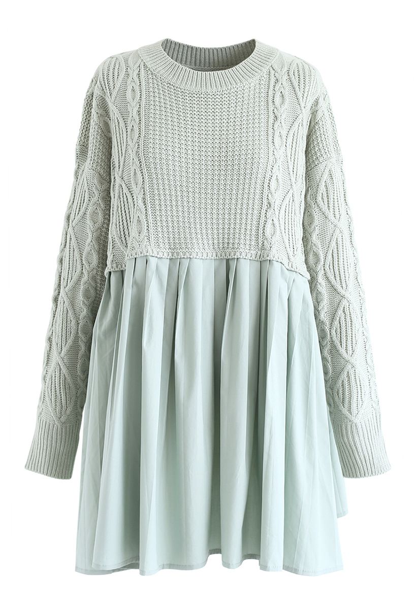 Cable Knit Pleated Dolly Tunic in Mint