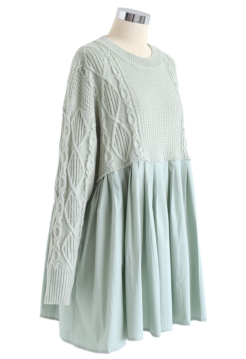 Cable Knit Pleated Dolly Tunic in Mint