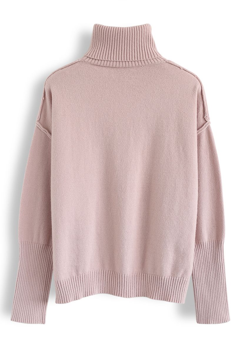 Soft Touch Basic Cowl Neck Knit Sweater in Pink