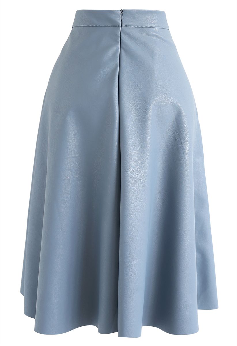 Faux Leather A-Line Midi Skirt in Blue - Retro, Indie and Unique Fashion