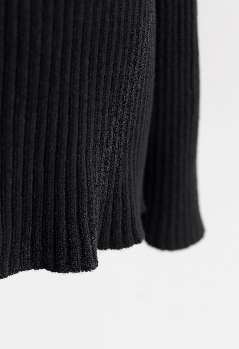Off-Shoulder Ribbed Knit Sweater in Black