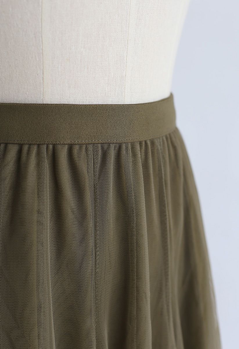 My Secret Garden Tulle Maxi Skirt in Army Green