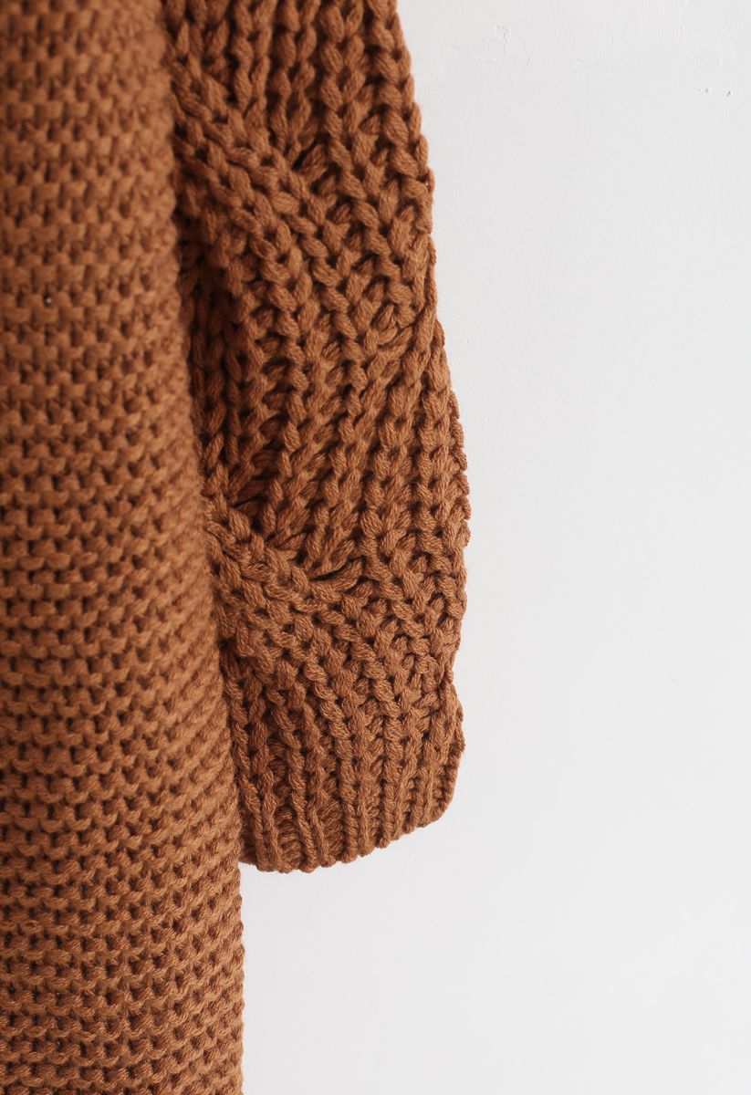 Cable Sleeves Knit Cardigan in Caramel