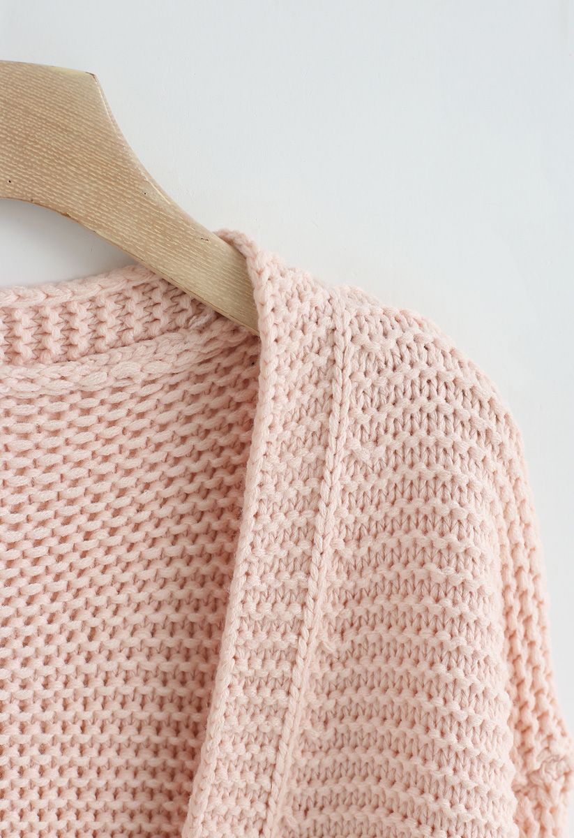 Cable Sleeves Knit Cardigan in Pink