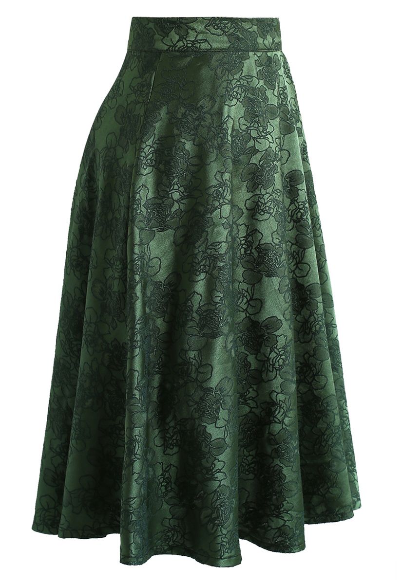 Emerald Floral Jacquard Midi Skirt