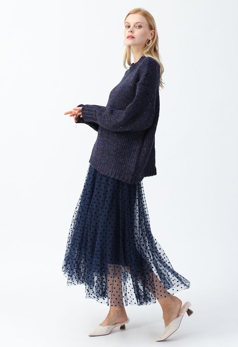 Round Neck Loose Knit Sweater in Navy