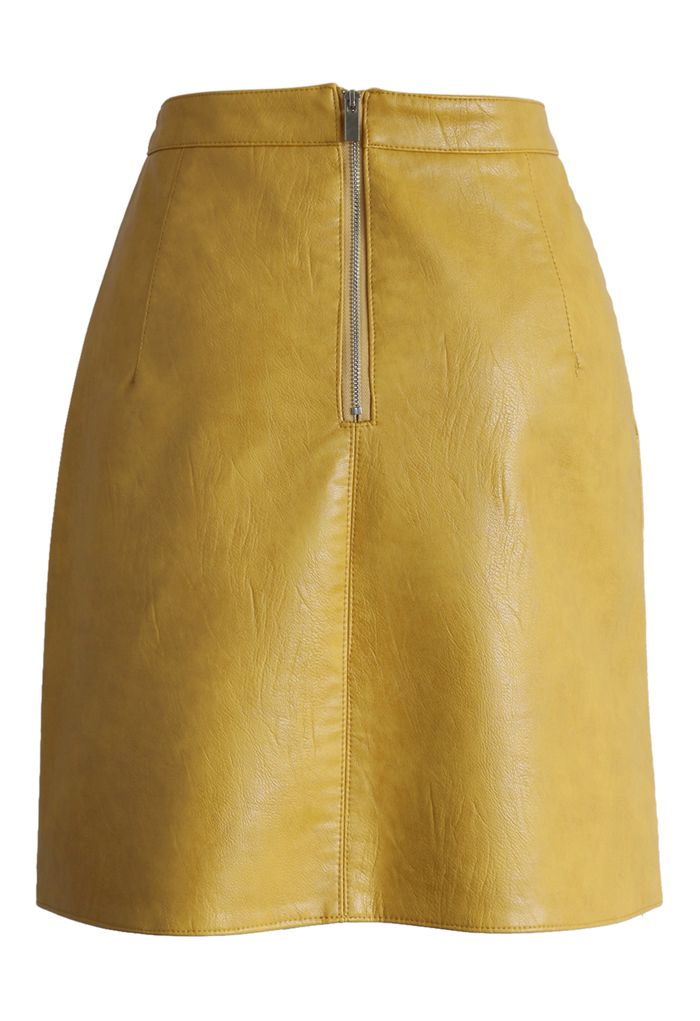 Fetching Faux Leather Skirt in Mustard