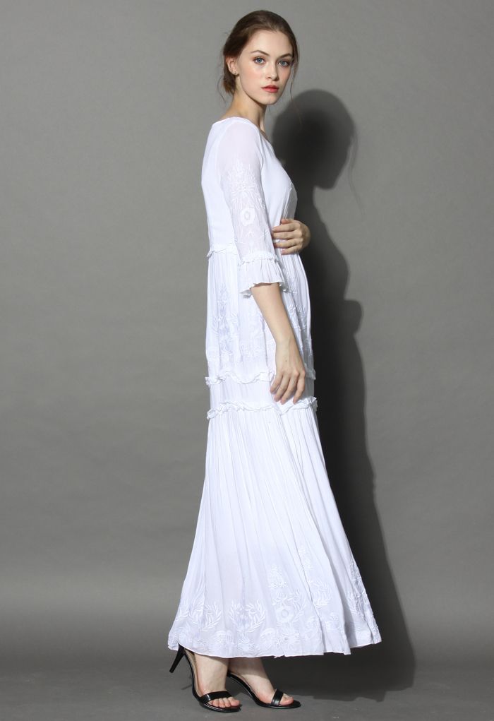 Grace Vines Embroidered Maxi Dress in White - Retro, Indie and Unique ...