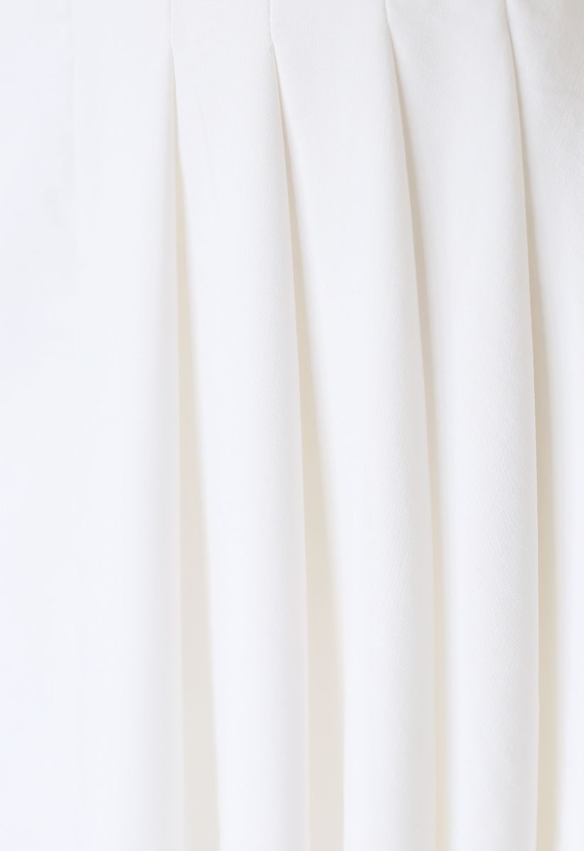 Pleated Details Belted Midi Skirt in White