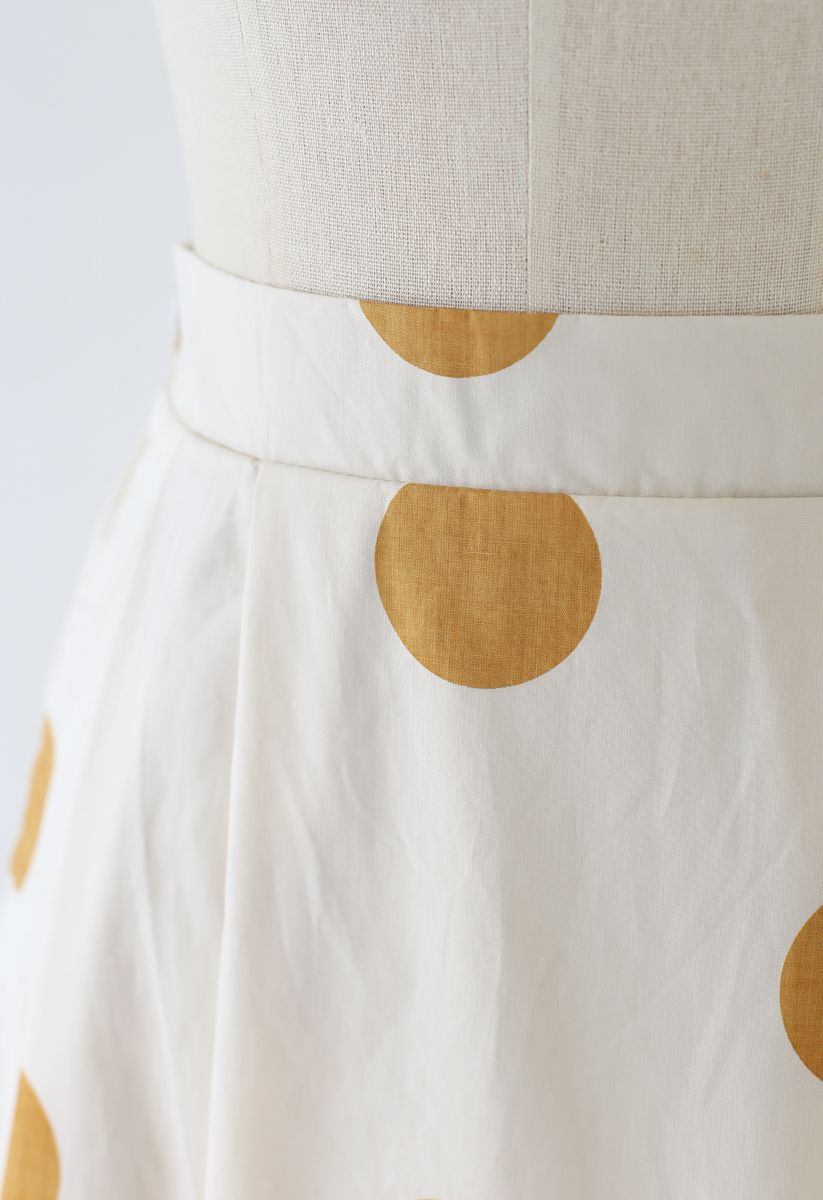 Contrast Polka Dots Print Midi Skirt in Light Yellow