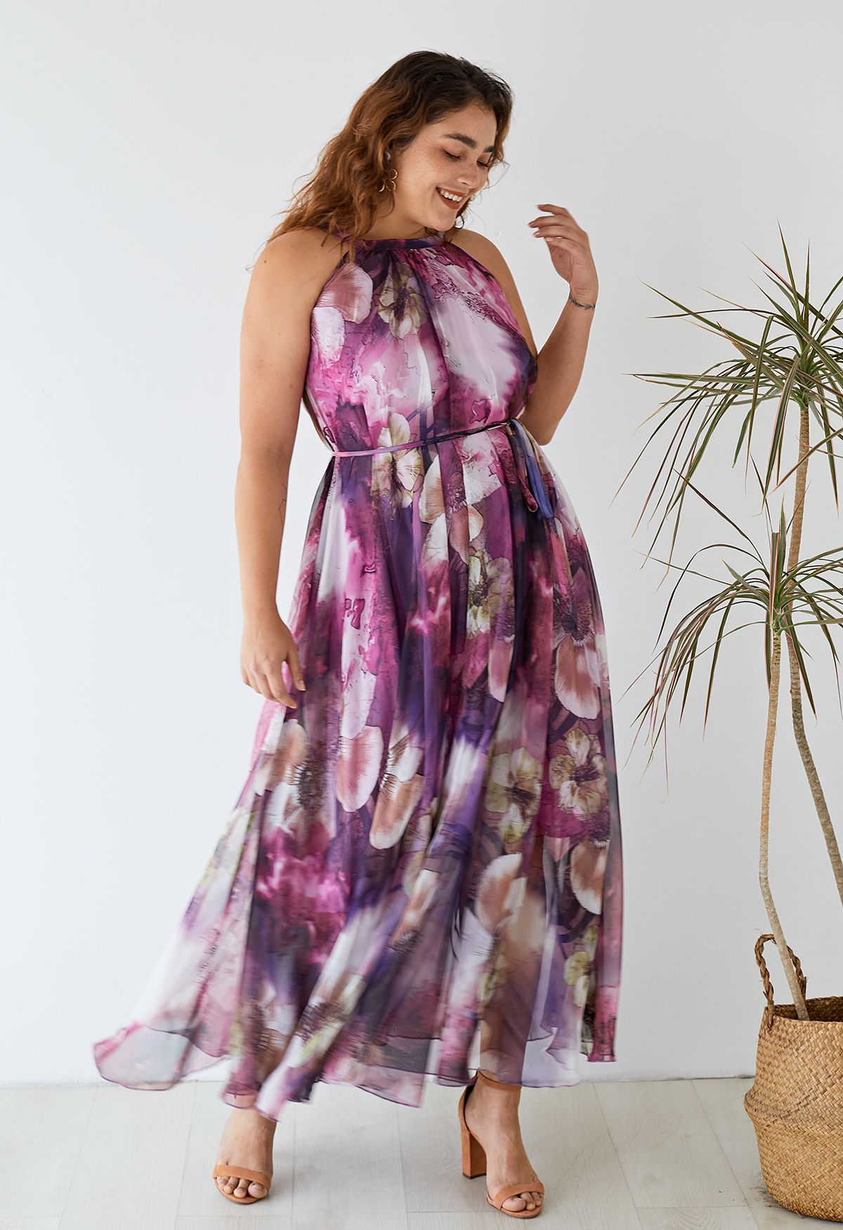 Mysterious Purple Floral Maxi Slip Dress 