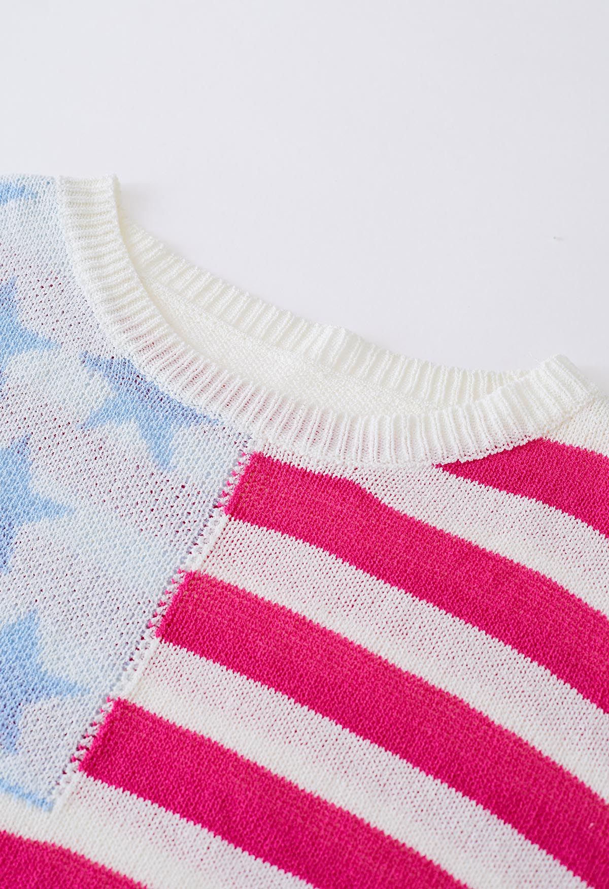 The Stars and The Stripes Printed Knit Sweater in Hot Pink