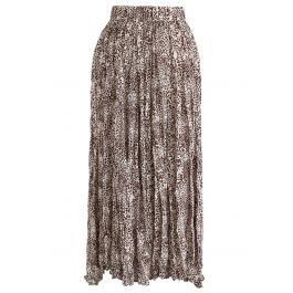 Leopard Print Pleated Midi Skirt in Brown - Retro, Indie and Unique Fashion