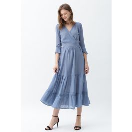 Flock Dots Wrapped Ruffle Maxi Dress in Blue - Retro, Indie and Unique ...