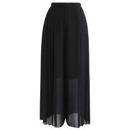 Pleated Wide-Leg Chiffon Pants in Black - Retro, Indie and Unique Fashion