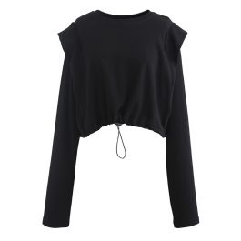 Adjustable Oversized Crop Sweatshirt in Black - Retro, Indie and Unique