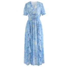 Starry Night Watercolor Ruffle Chiffon Maxi Dress - Retro, Indie and ...
