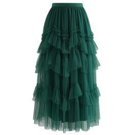 Exquisite Tiered Ruffle Mesh Tulle Skirt in Green - Retro, Indie and ...