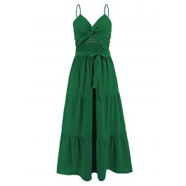 Twist Cutout Shirred Cami Maxi Dress in Green - Retro, Indie and Unique ...