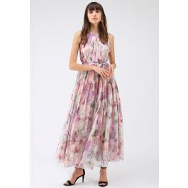 Sunflower Blossom Watercolor Chiffon Maxi Slip Dress - Retro, Indie and ...