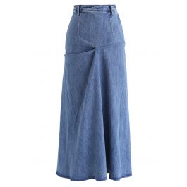 High-Waist Folded Denim Maxi Skirt - Retro, Indie and Unique Fashion