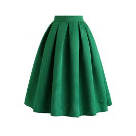 Wavy Texture Pleated Midi Skirt in Green - Retro, Indie and Unique Fashion