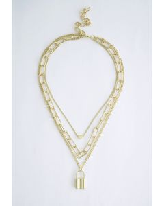 Lock Chain Pendant Layered Necklace in Gold